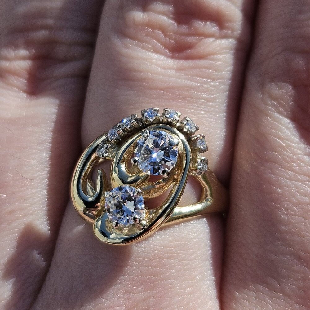 14K Yellow Gold Diamond Whimsical Swirl Statement Cocktail Ring .78TCW Size 7.5